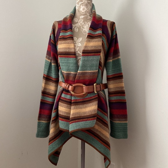 Ralph Lauren Sweaters - Ralph Lauren Serape Stripes Open Cardigan Waterfall Drapped Knit Wrap L to XL